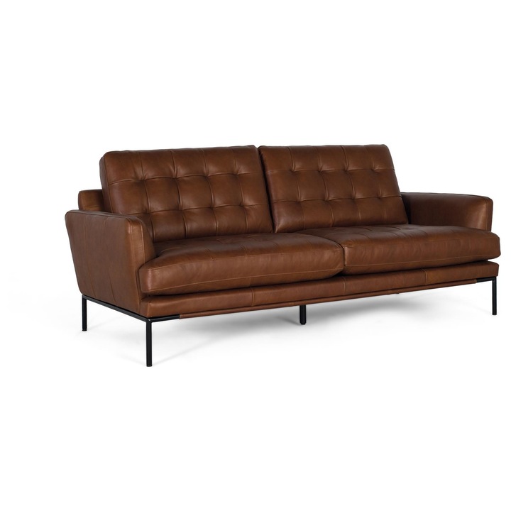 Canapea GINER Y COLOMER 3 locuri, piele vintage, picioare metalice