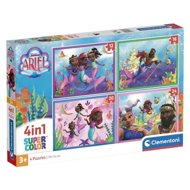 Puzzle 4 az 1-ben Disney Ariel, 12-24 darabos, többszínű, 3 éves kortól