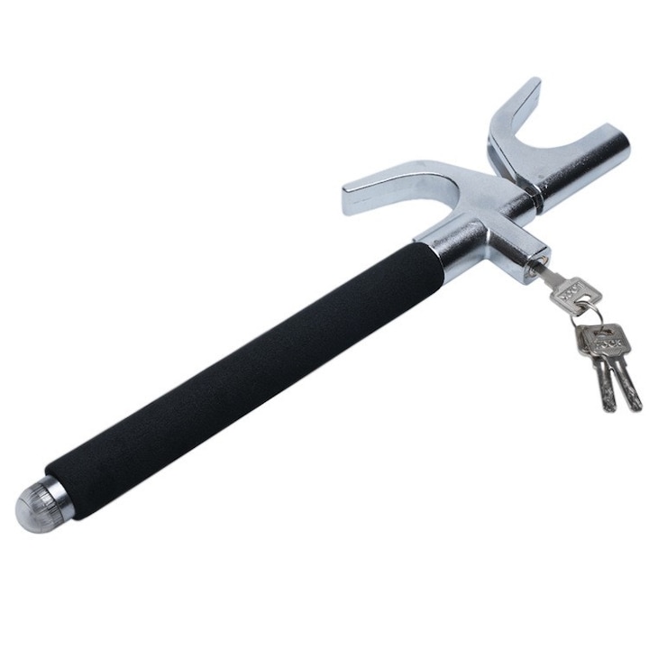 Blocator volan universal, blocator de securitate auto cu ciocan de siguranta, dispozitiv antifurt retractabil, potrivit pentru autoturisme, camioane, SUV-uri si autoutilitare, negru