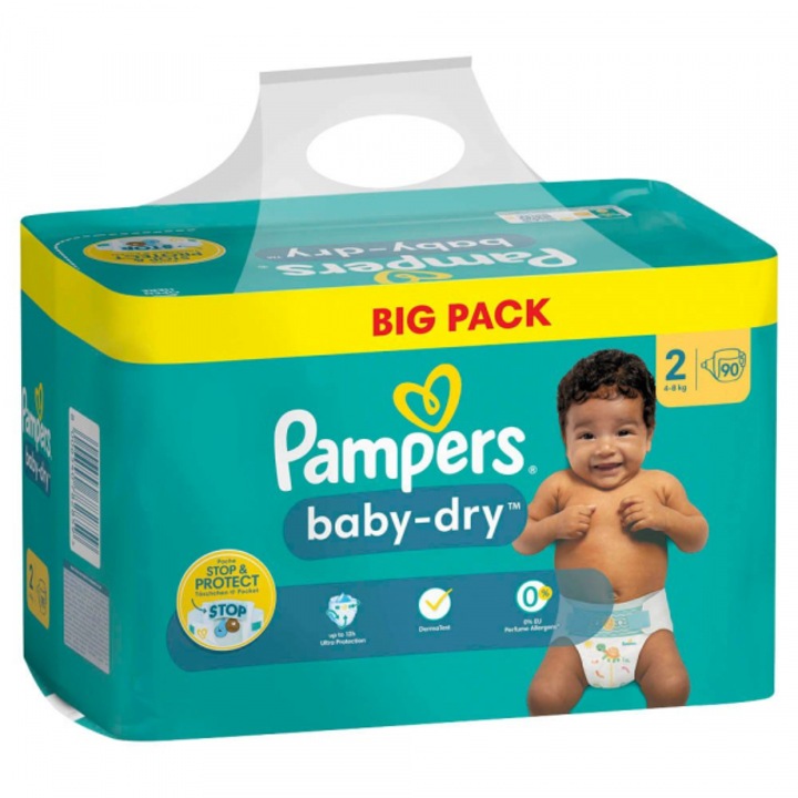 Scutece Pampers Baby Dry nr. 2, 4-8 kg, 90 buc, Stop & Protect
