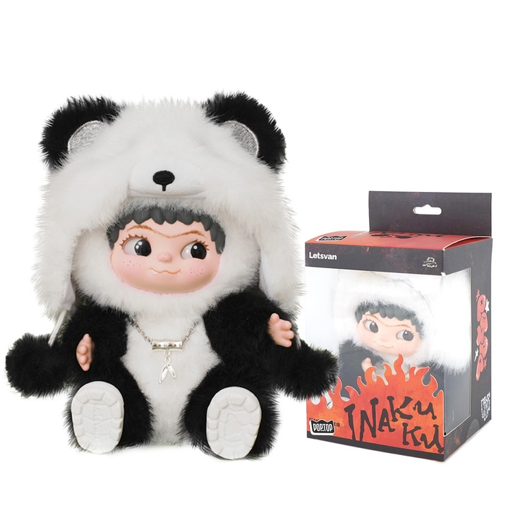 Figurina de colectie pufoasa breloc POP TOP Letsvan seria Wakuku − Panda editie limitata