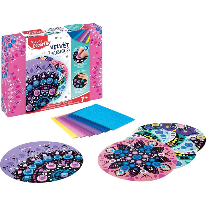 Set Mosaice Catifea Maped, 4 mandale rotunde, autocolante mozaic 3D, colorat