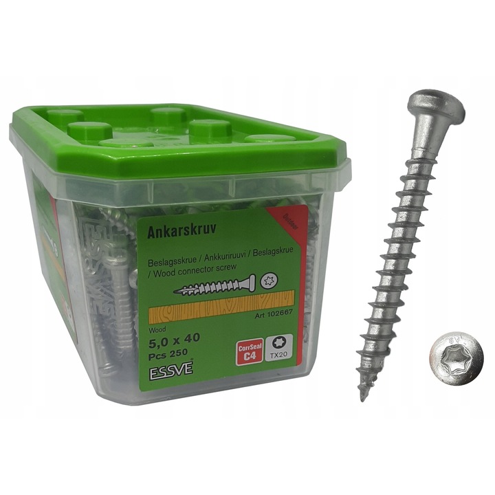 Suruburi pentru prinderea elementelor de constructie, ESSVE, 5x40mm, set 250 bucati, cu acoperire anticoroziva CorrSeal