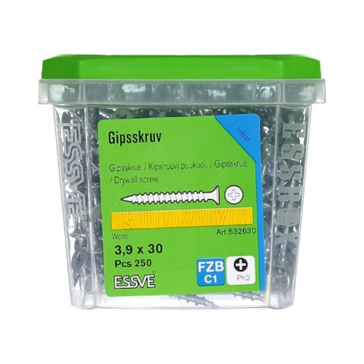 Suruburi Essve 3,9x30mm pentru montaj placi gips-carton, set 250 bucati, zincate, Ph2