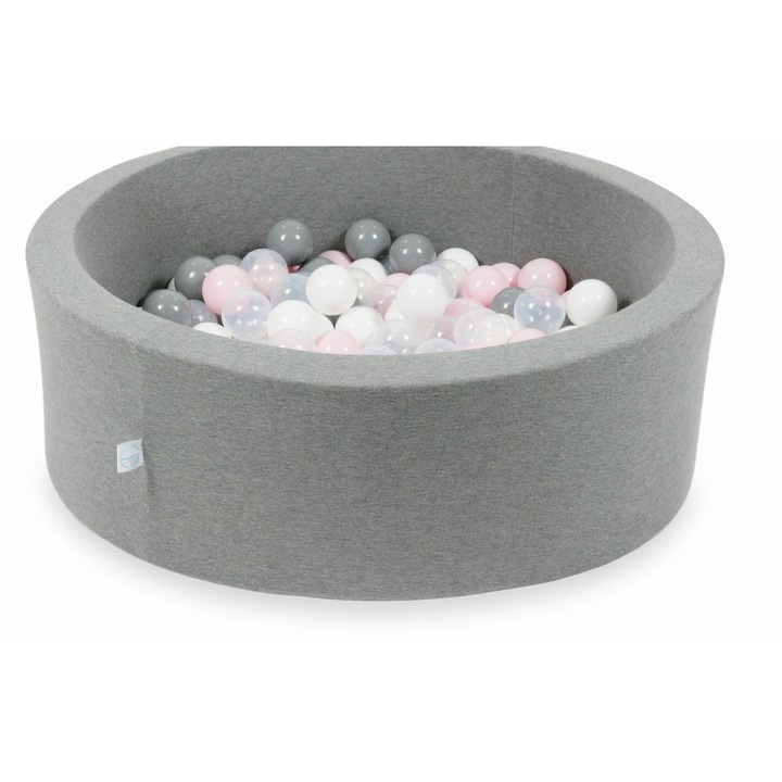 Bazin uscat cu bile, mimii, gri, 90x30cm, set 200 bile transparente, albe, gri, roz deschis