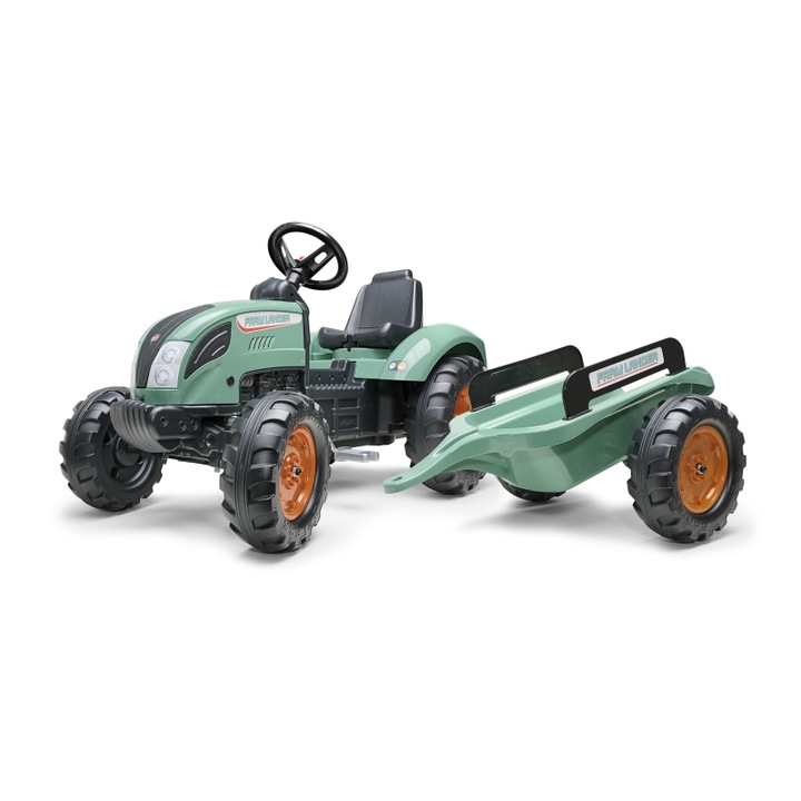 Tractor pe pedale FALK Lander, remorcă detașabilă, claxon, verde, pentru copii de la 3 ani, max. 50kg
