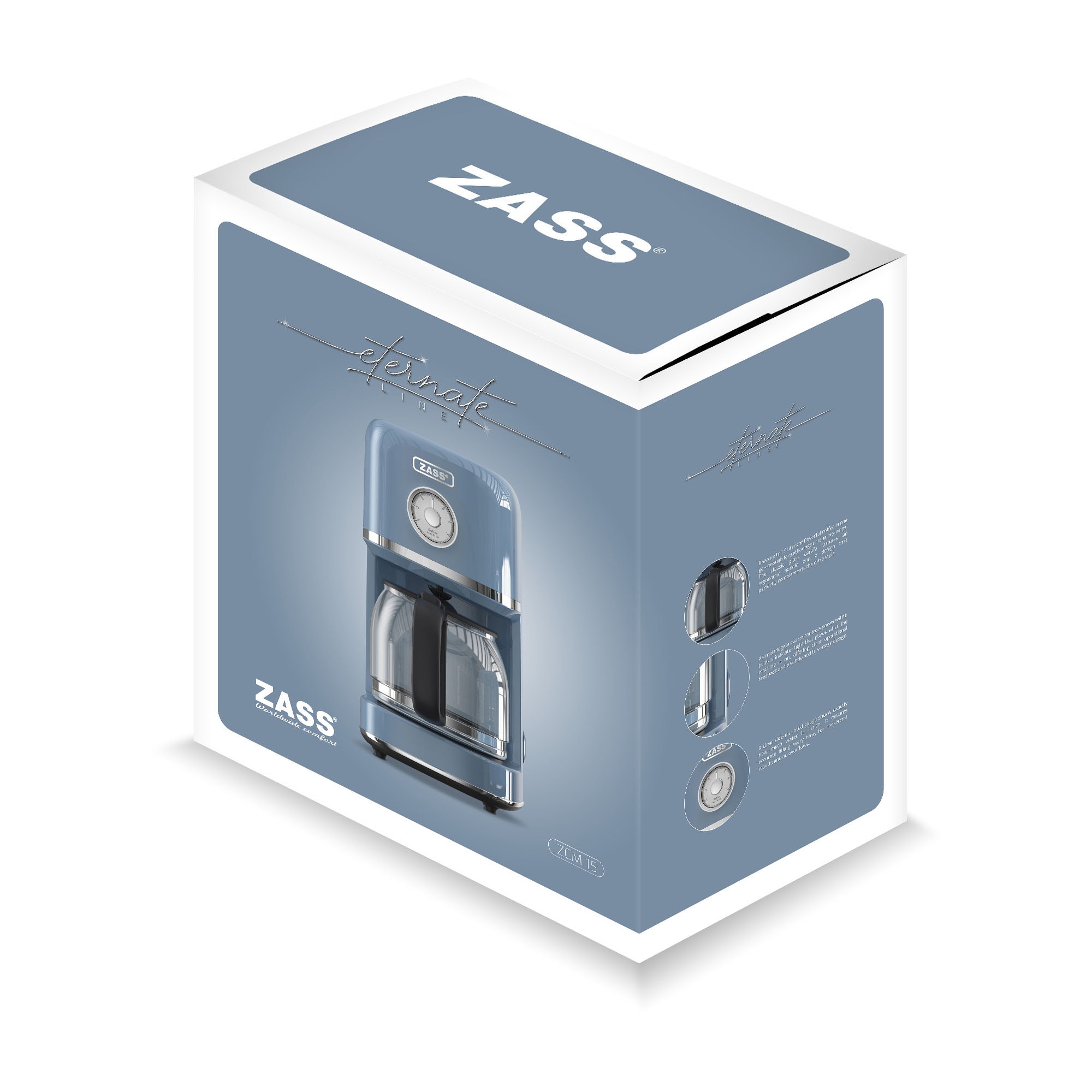 Cafetiera cu filtru ZASS ZCM 15 Faded Denim – 800 W, 1, 5 L, 12 cesti, anti-picurare si mentinere la cald