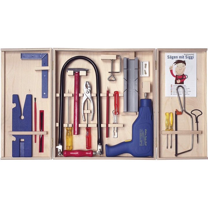Set Unelte Lemn Pebaro 408PL, 28 Piese, Cutie Lemn, 66x36cm