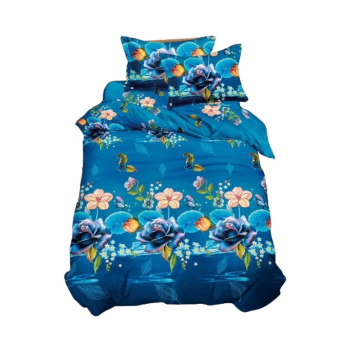 Ágynemű, 3D, 4 részes, gumis, 1 személyes 155x200 cm, vegyes virágok