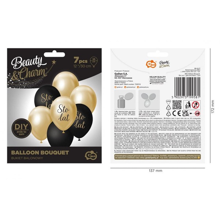 Luficsokor, 7 darab, arany/fekete, 100 év