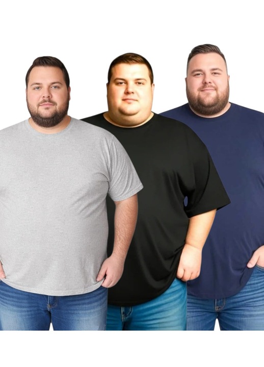 Tricou barbati 100% Bumbac, croiala lejera, confort zilnic, PLUS SIZE, Negru/Gri/Bleumarin