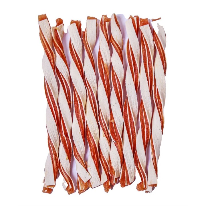 Recompense pentru caini, pisici, batoane rasucite din carne de pui si cod, 500 grame