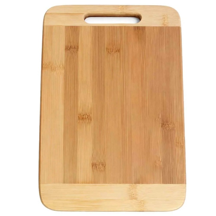 Tocator de bucatarie din lemn de bambus cu maner, maro, 36 x 26 cm, universal pentru taiere si servire