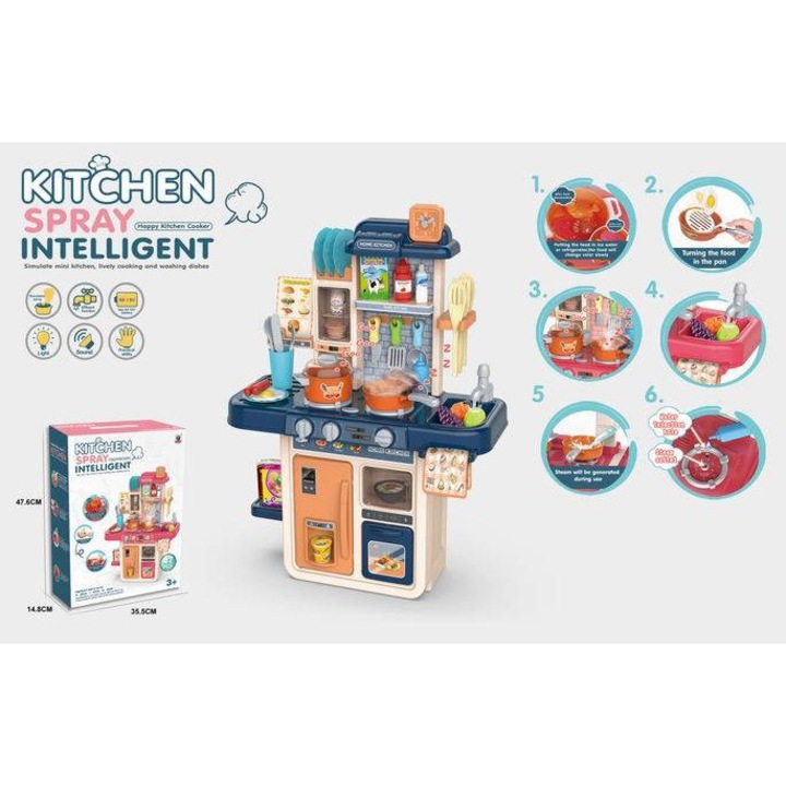 Set bucatarie copii, 63 cm, albastru, 42 elemente