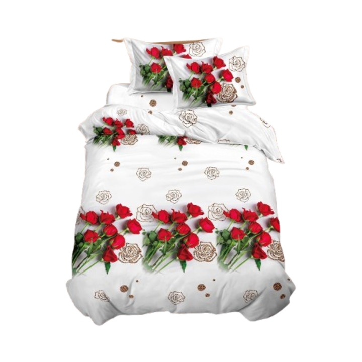 Ágynemű, 3D, 4 részes, gumis nélküli, 1 személyes 155x200 cm, 7 rózsa mintás