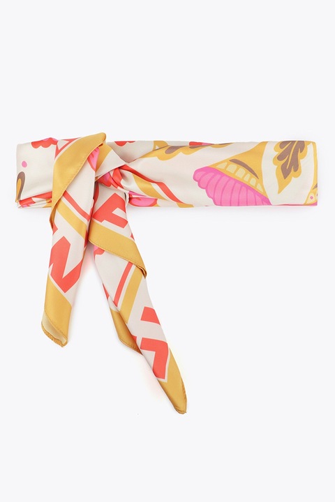 Lola Casademunt, Esarfa satinata cu model floral, Rosu, Portocaliu, Roz