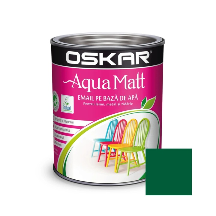 Oskar Aqua Matt fa-/fémfesték, beltéri/kültéri, vízbázisú, friss zöld, 0.6 L