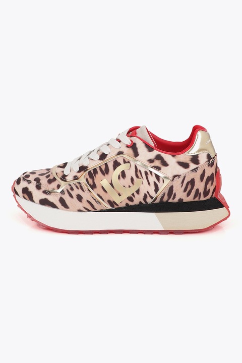 Lola Casademunt, Pantofi sport cu talpa wedge si model animal print, Maro/Roz pastel