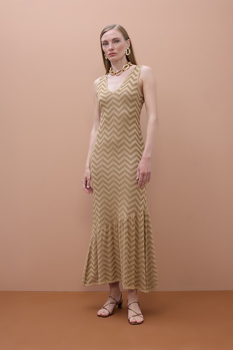 Lola Casademunt By Maite, Rochie midi cu decolteu in V, Auriu