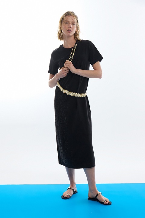 Lola Casademunt, Rochie-tricou cu aplicatie cu strasuri, Negru