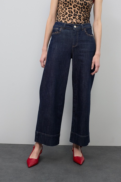 Lola Casademunt, Blugi cu croiala ampla si garnituri cu animal print, Bleumarin