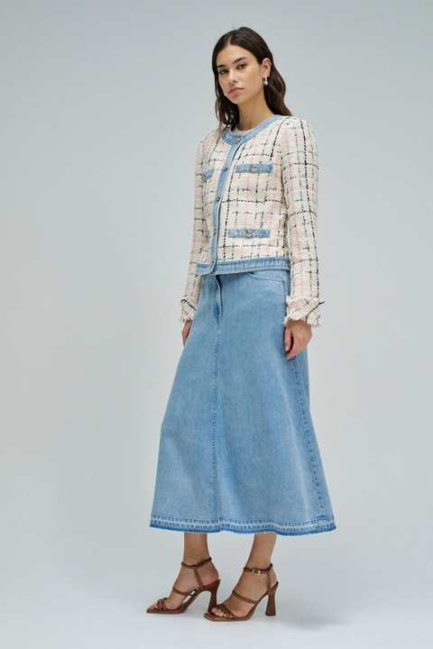 Salsa Jeans, Jacheta din tuid cu detalii din denim, Roz/Bej deschis/Bleumarin