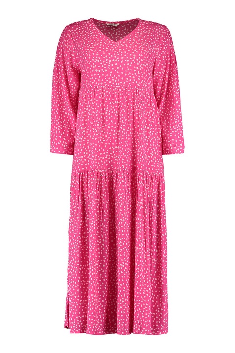 Zabaione, Rochie lunga cu decolteu in V, Fucsia/Alb optic