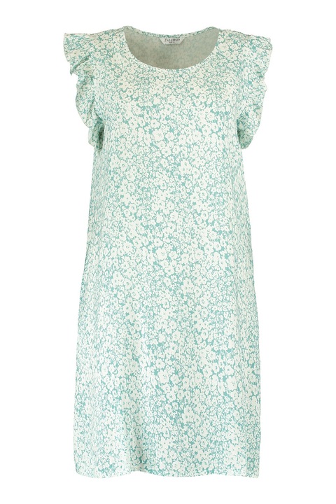 Zabaione, Rochie lejera cu imprimeu floral, Verde pal/Alb murdar