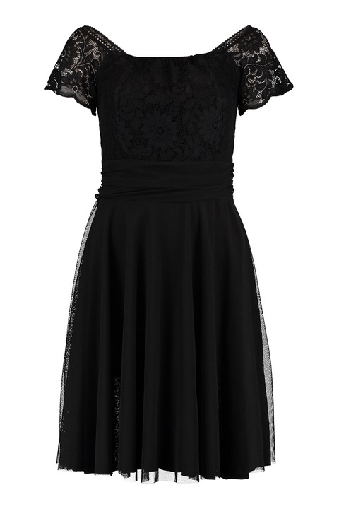 Hailys, Rochie evazata cu insertii de dantela, Negru