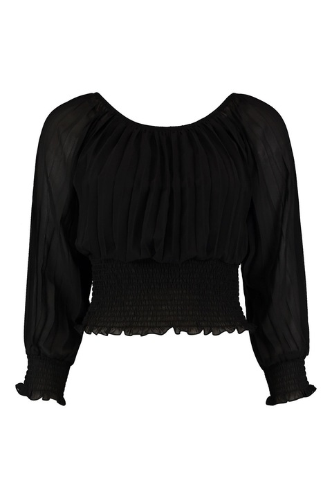 Hailys, Bluza cu insertii elastice si decolteu barcuta, Negru