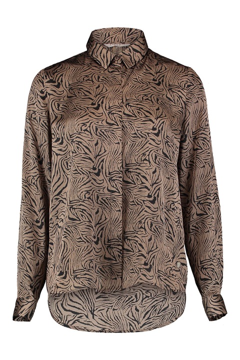 Zabaione, Camasa de satin cu nasturi, Negru/Maro pamantiu