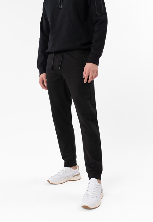 Pantaloni jogger din bumbac, cu buzunare, regular fit, banda elastica cu snur, Volcano N-Pilo, negru, Negru