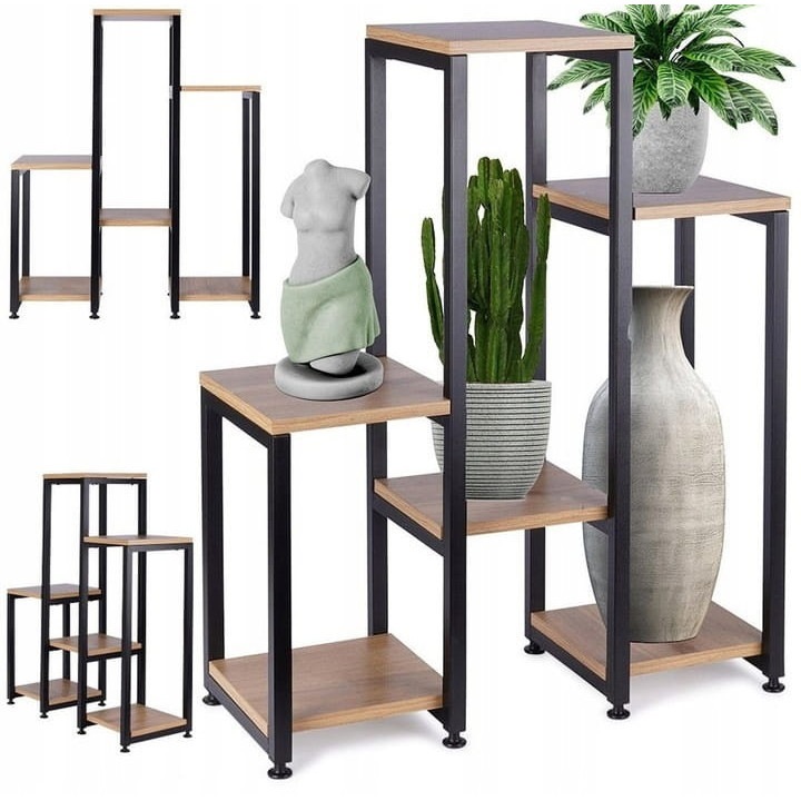 Ghiveci metalic Pegaz 6 niveluri 80 cm, suport MDF, negru