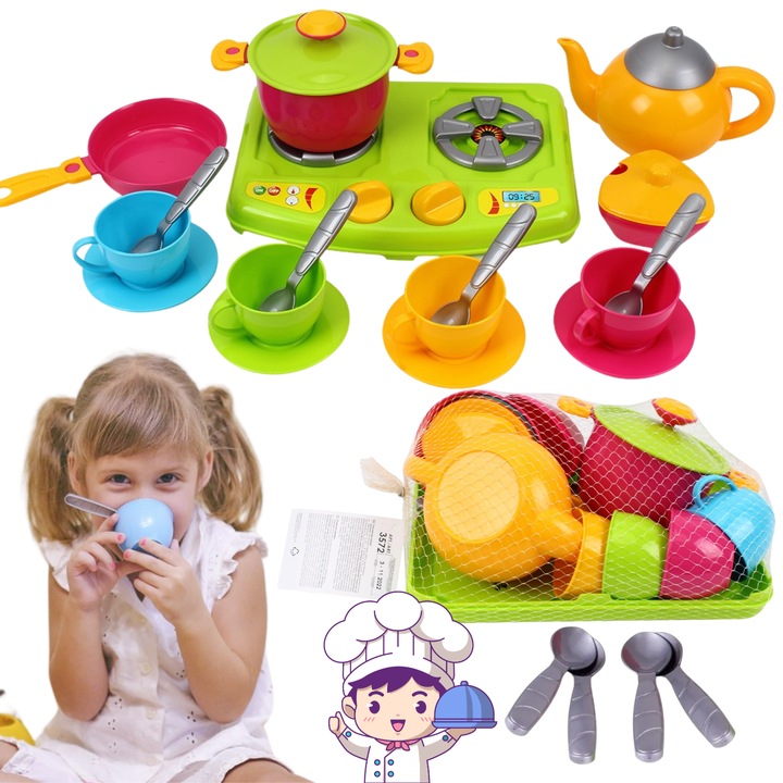 Set bucatarie copii, Technok, accesorii gatit, 55x25x36,5cm, 3+