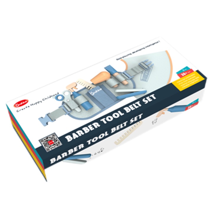 Set de jucarie pentru frizerie din lemn, accesorii incluse, 53 cm, multicolor