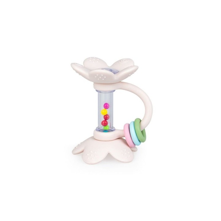 Csörgőjáték szett, pasztell virágok, mozgatható elemek, 3 hónapos kortól