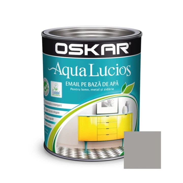 Oskar Aqua Fényes fa/fém festék, beltéri/kültéri, vízbázisú, északi szürke, 0.6 L