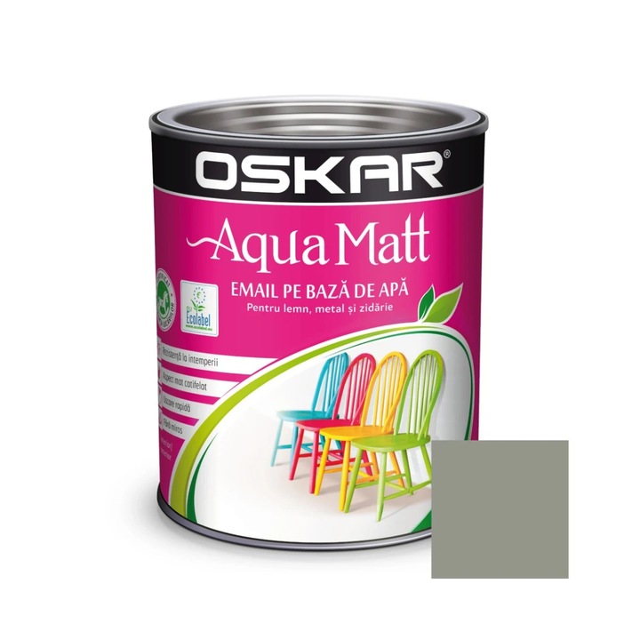 Oskar Aqua Matt fa/fém festék, beltéri/kültéri, vízbázisú, skandináv szürke, 0.6 L