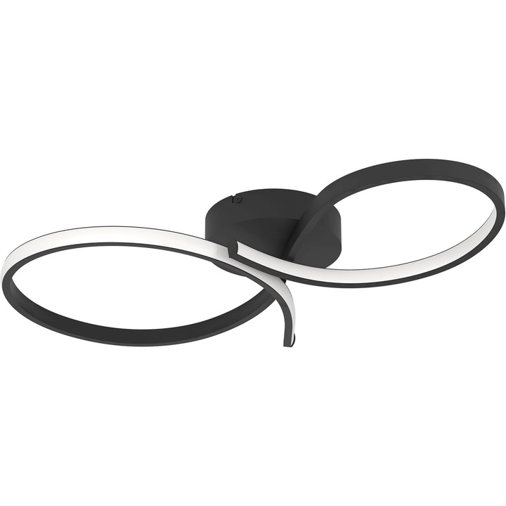 Plafoniera EGLO Serpins, design curbat, metal negru, plastic alb, 34x60cm