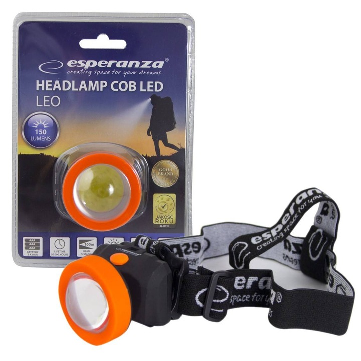 Челник Esperanza LEO, 5W, 150 лумена, 3 режима, пластмаса, черен