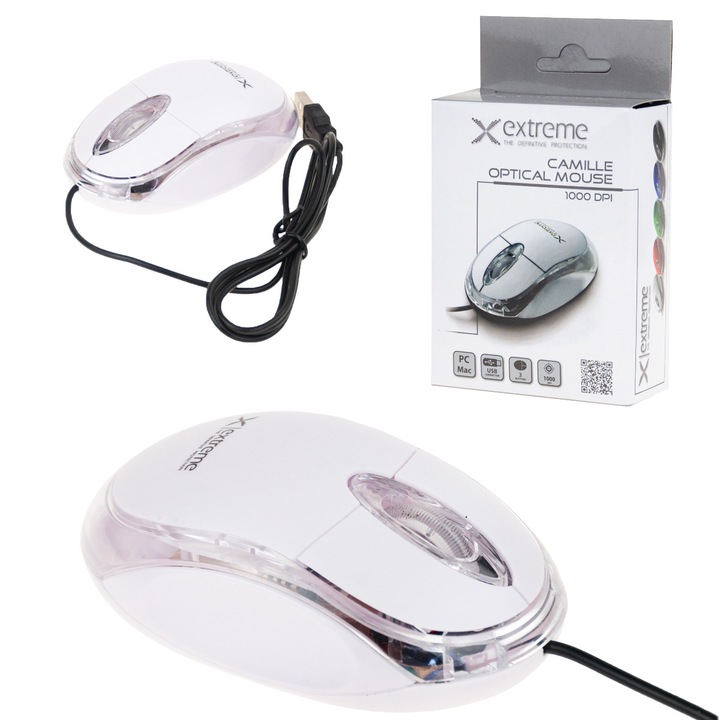 Mouse optica cablata Luka ES100B, alb, ergonomic, compact