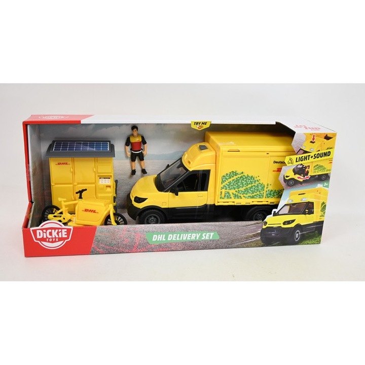 Set masinuta DHL, 25cm, Volvo, accesorii incluse