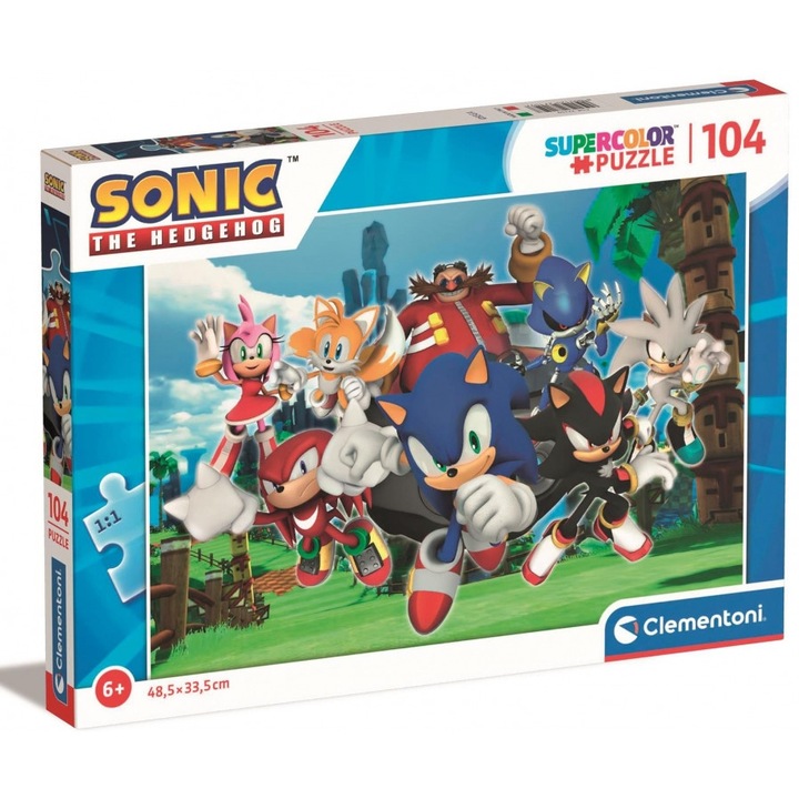 Puzzle 104 elemes, Clementoni, Sonic, 48,5x33,5cm, 6-8 éveseknek