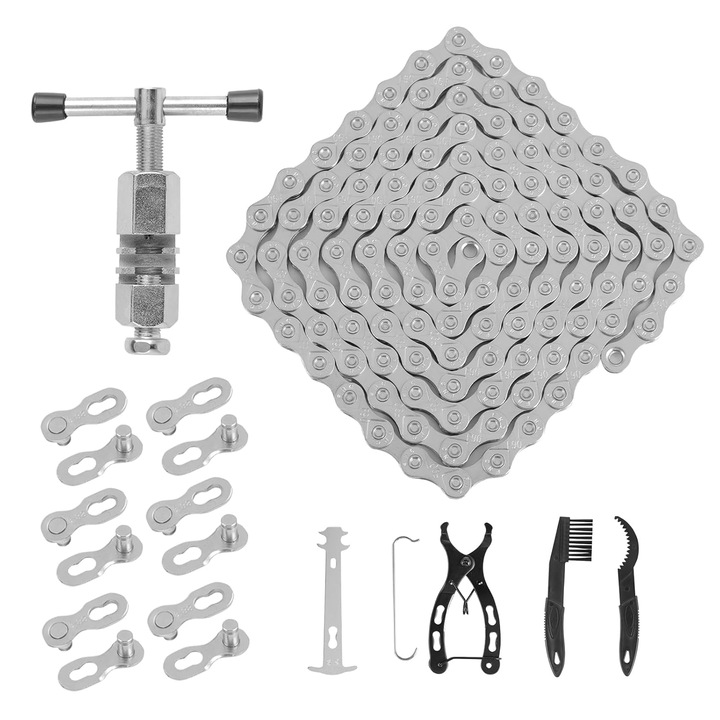 Lant bicicleta 6/7/8 viteze, KITDAHOM, set reparare, aluminiu, 116 zale