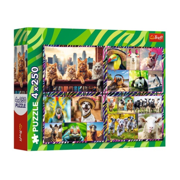 Puzzle 4x250 Vicces állatok, készlet