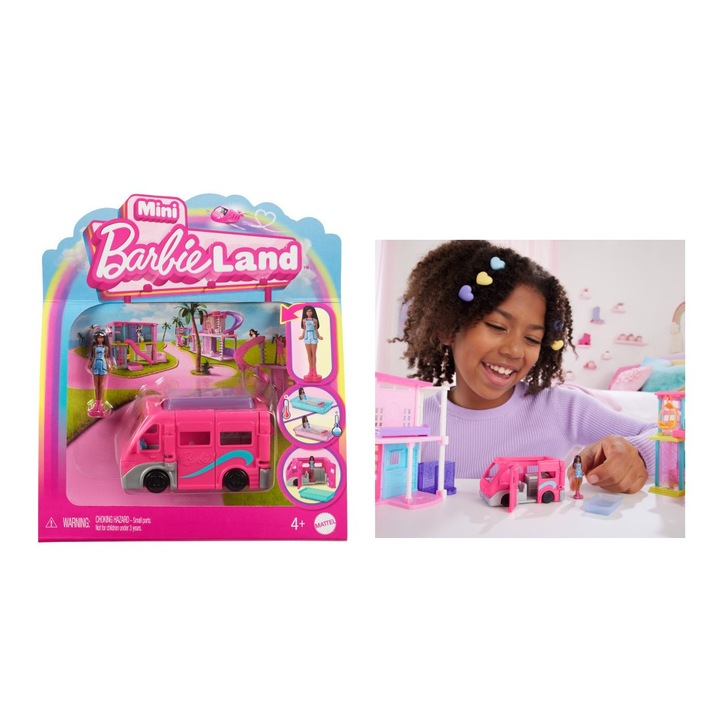Camper Barbie, set cu papusa, 3,5 cm, multicolor