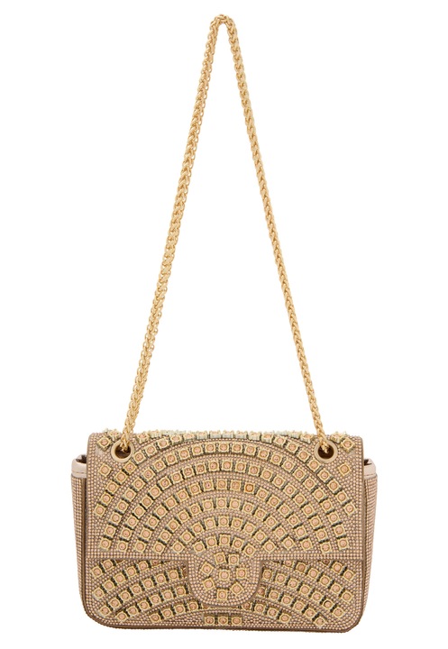 Joella női táska, arany, egy méret, gyémánt mintás design, belső zsebbel.