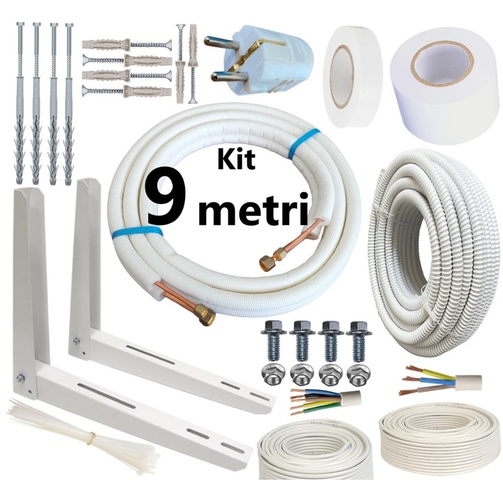 Kit Complet Montaj Instalare Aer Conditionat pentru aparate de 9000, 12000 BTU/h, 9 metri