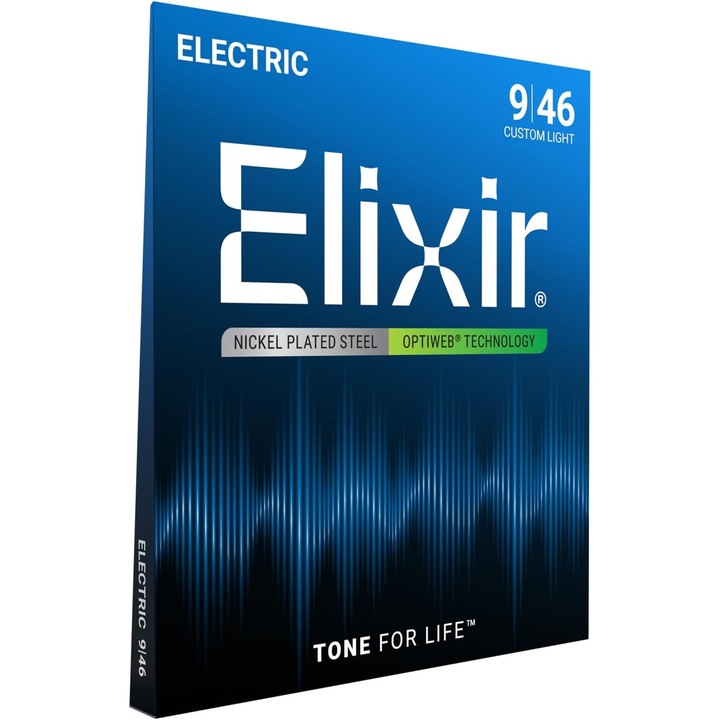 Set corzi chitara electrica Elixir Nickel, calibru 9-46, protectie anti-coroziune, usoare