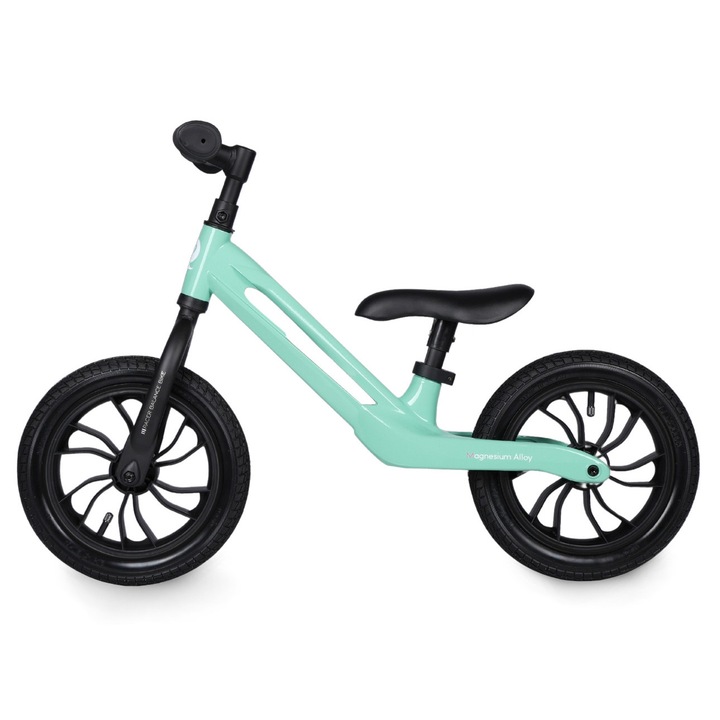 Qplay Racer futóbicikli, 12" kerekek, magnéziumötvözet váz, menta, 85x33cm, szett 2-4 éves gyermekeknek